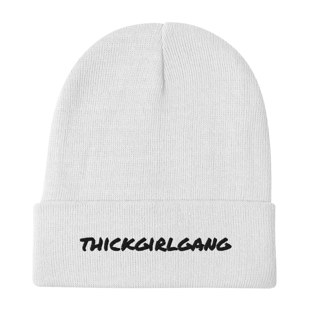 THICK Girl Gang Plain White Embroidered Beanie - The Thick Girl Gang