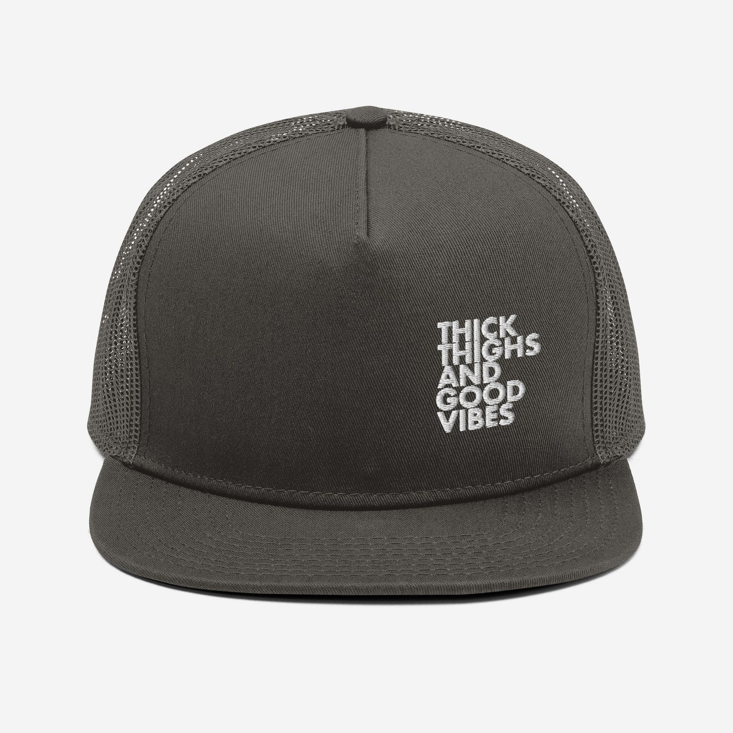 The THICK Thighs and Good Vibes Mesh Back Snapback