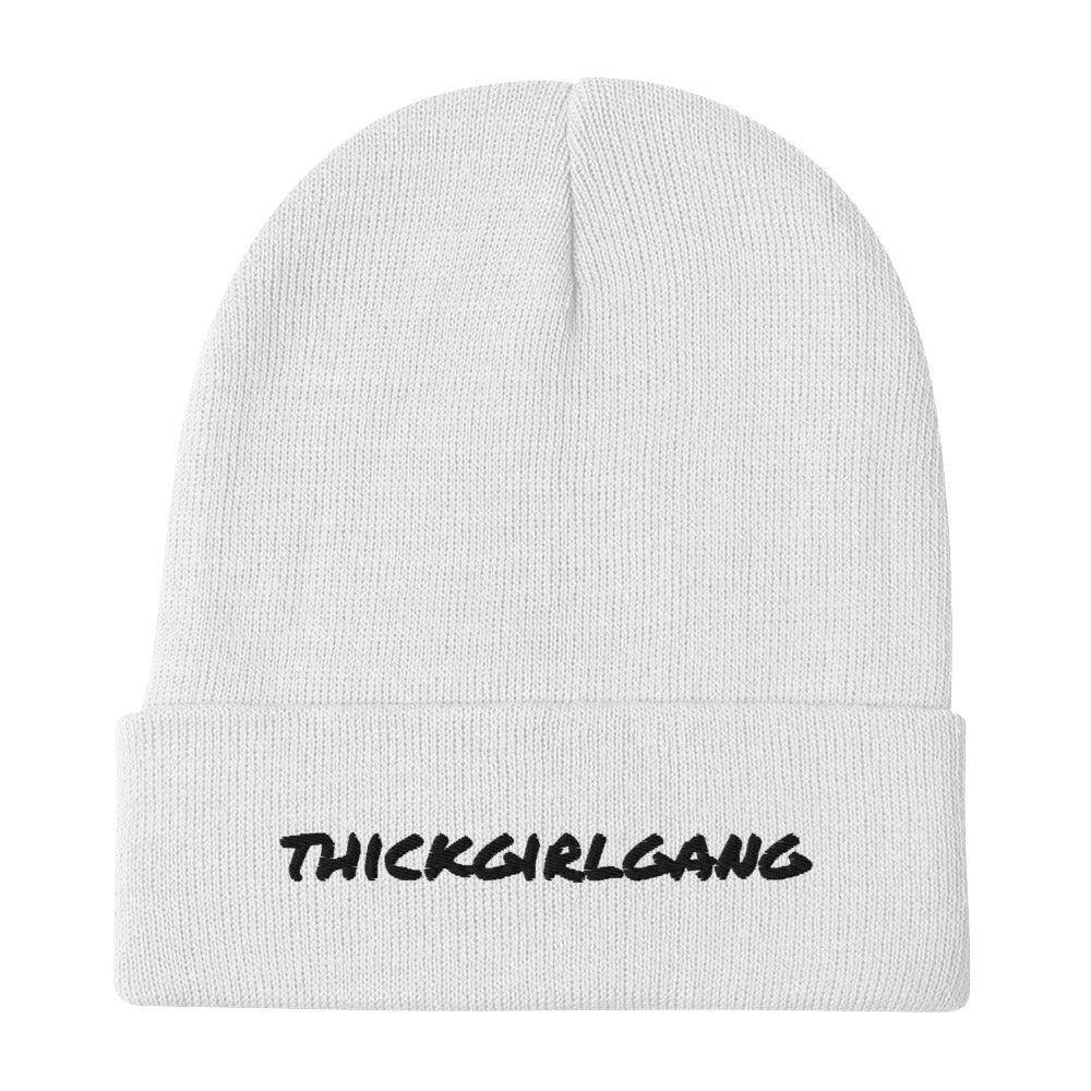 THICK Girl Gang Plain White Embroidered Beanie